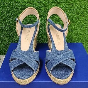 Stuart Weitzman Mirela Denim Espadrille Wedge Sandal - US 11 B NEW